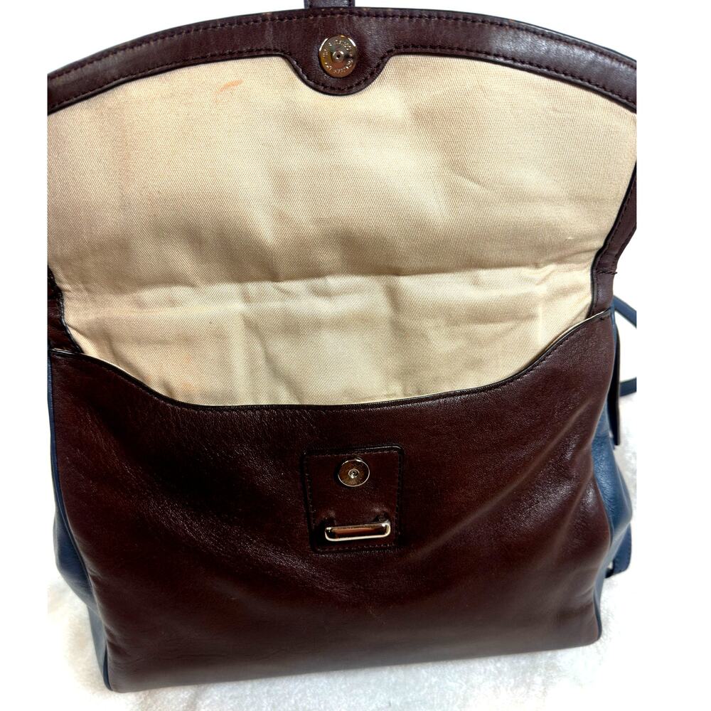 Coach Navy Blue & Brown Leather Two-Way Satchel | Silver Hardware | Dust Bag - Picture 10 of 16